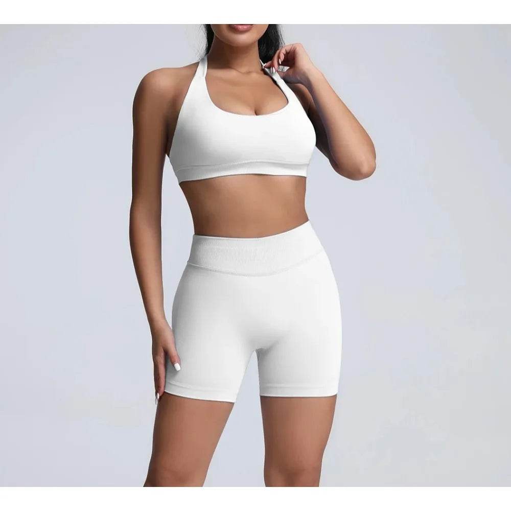 Women’s Summer Fitness Set - High Waist Yoga Shorts & Backless Bra - Buy Center
