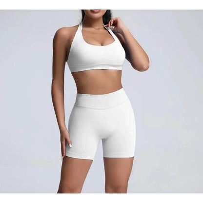 Women’s Summer Fitness Set - High Waist Yoga Shorts & Backless Bra - Buy Center