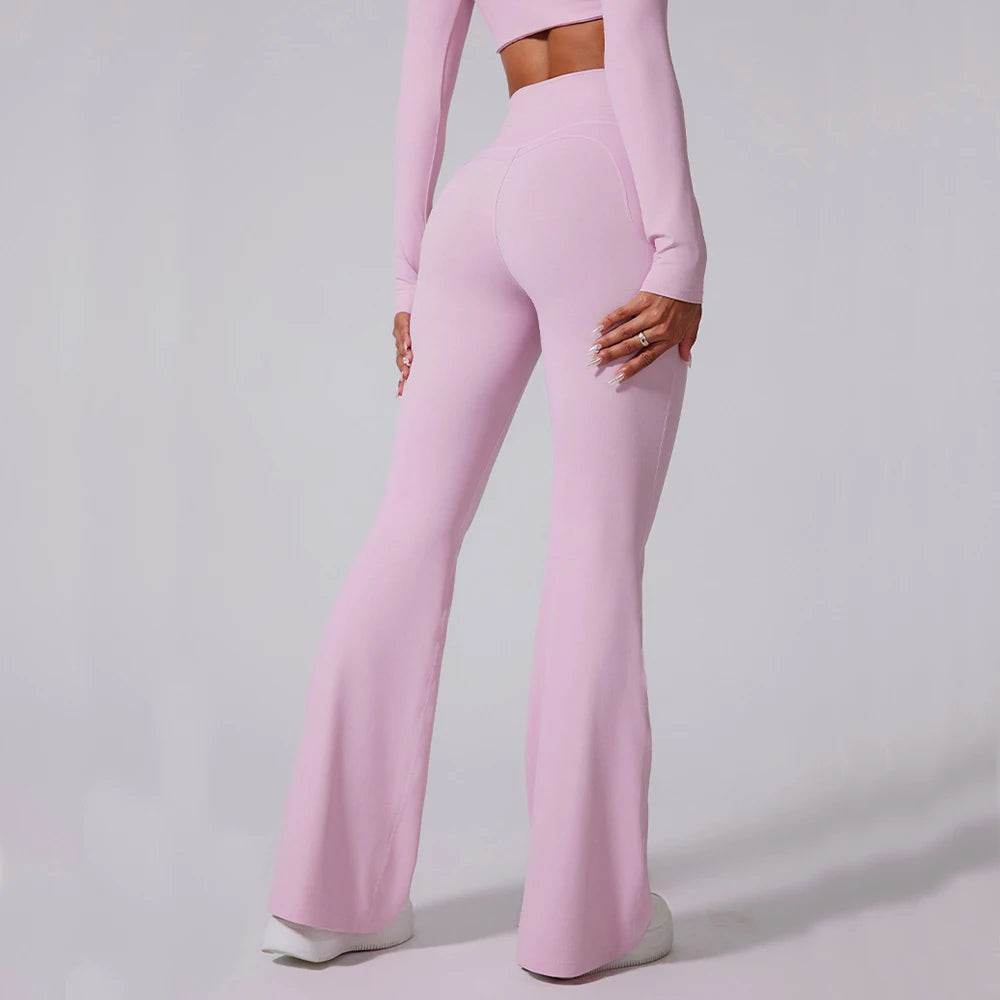 Women's High Waist Flared Leggings - Stylish Workout Pants with Pockets - Buy Center