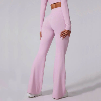 Women's High Waist Flared Leggings - Stylish Workout Pants with Pockets - Buy Center