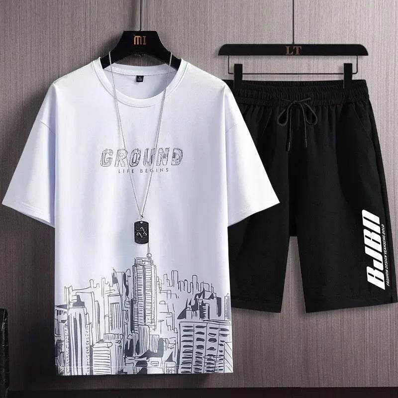 XMSFTD Men's Summer T-Shirt and Shorts Set - Casual Sportswear - Buy Center
