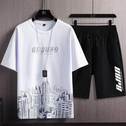 XMSFTD Men's Summer T-Shirt and Shorts Set - Casual Sportswear - Buy Center