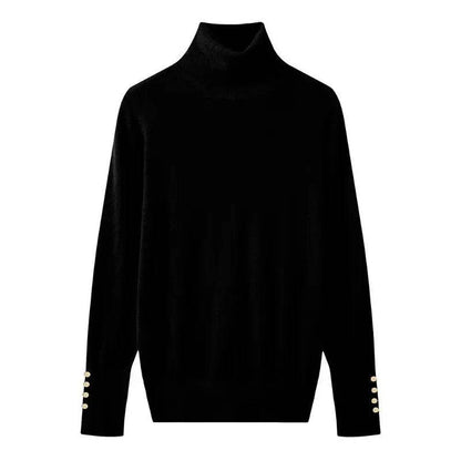 Women's Cropped Turtleneck Sweater with Buttons - Casual Knit Pullover - Buy Center