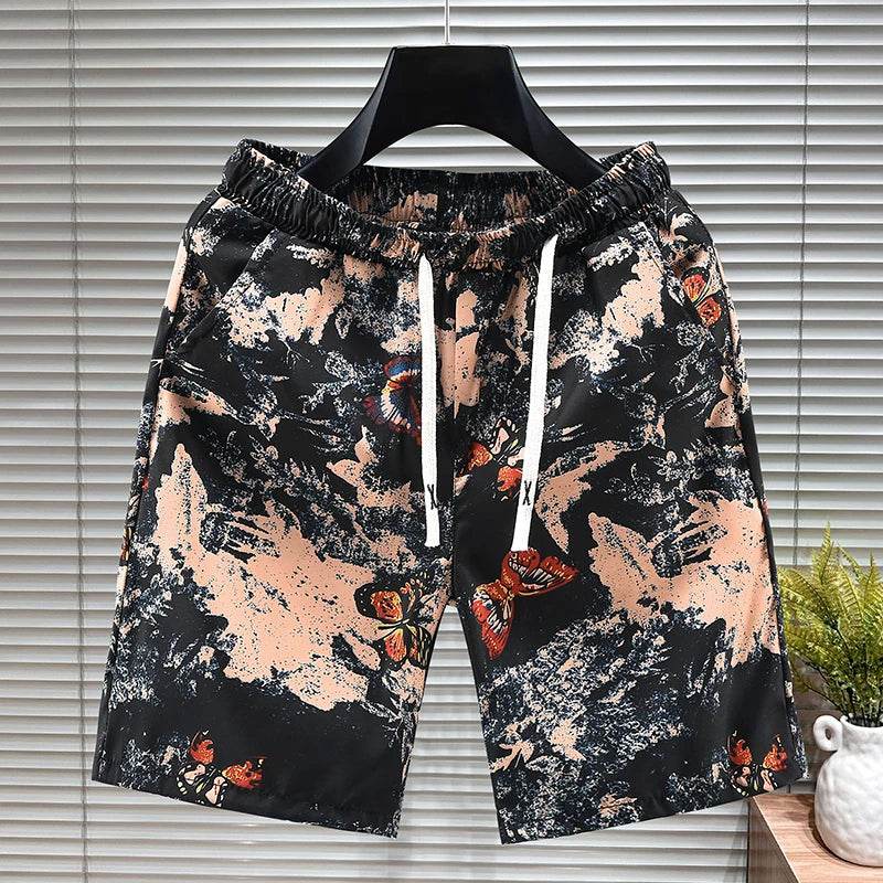 Retro Men's Casual Beach Shorts - Oversized Knee Length with Print Design - Buy Center