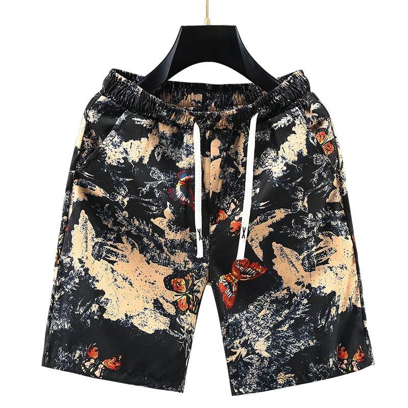 Retro Men's Casual Beach Shorts - Oversized Knee Length with Print Design - Buy Center