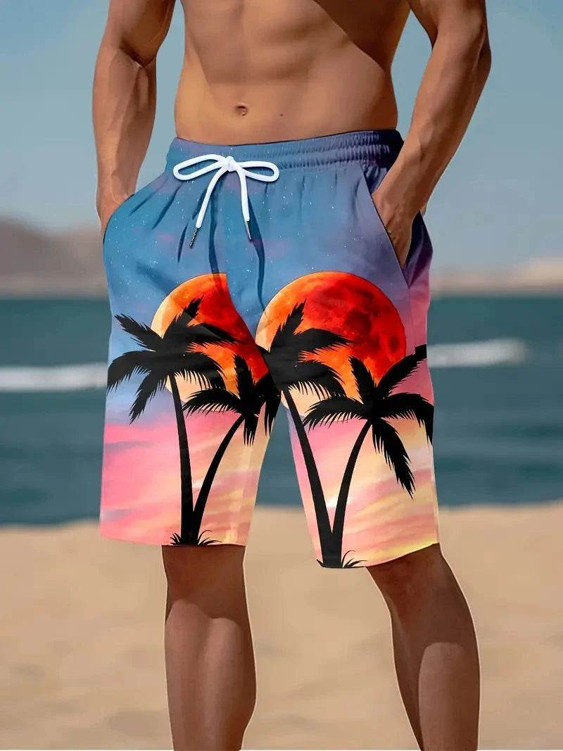 Men’s 3D Palm Tree Print Beach Shorts - Stylish Summer Trunks - Buy Center