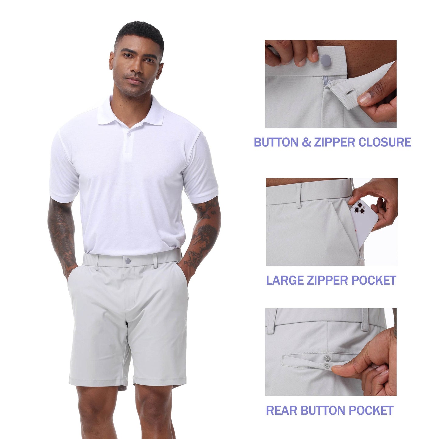 Men's Casual Golf Shorts - Trendy Stretch Waist with Side Pockets - Buy Center
