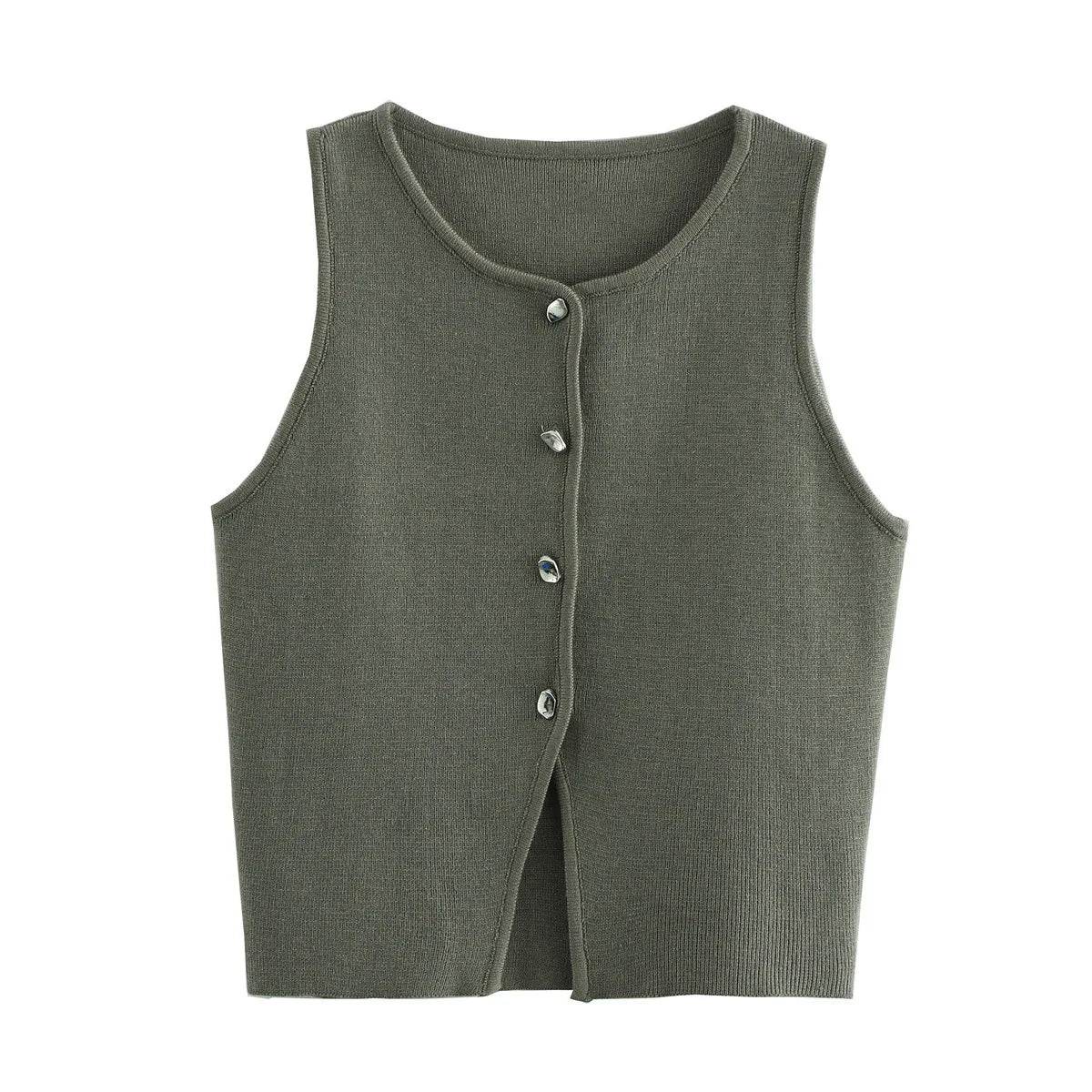 MsChuh Women’s Knitted Vest - Slim Cropped O-Neck for Summer 2024 - Buy Center