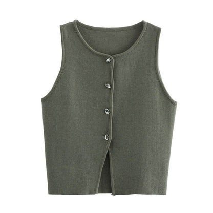 MsChuh Women’s Knitted Vest - Slim Cropped O-Neck for Summer 2024 - Buy Center