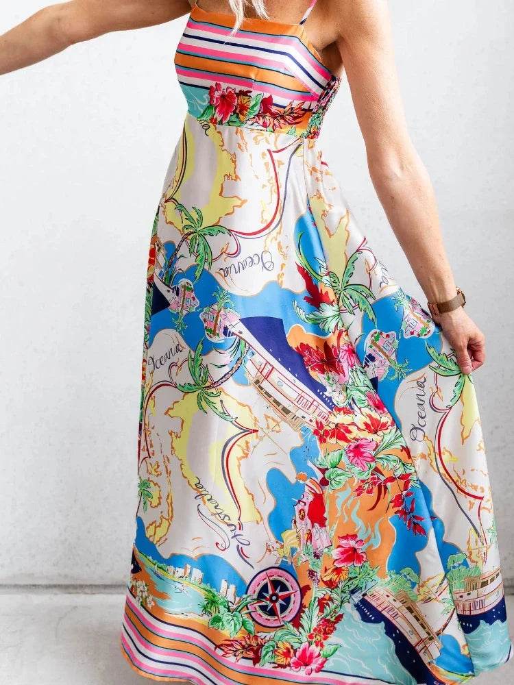 GPBD Women's Elegant A-line Vacation Dress - Printed High Waist Style - Buy Center