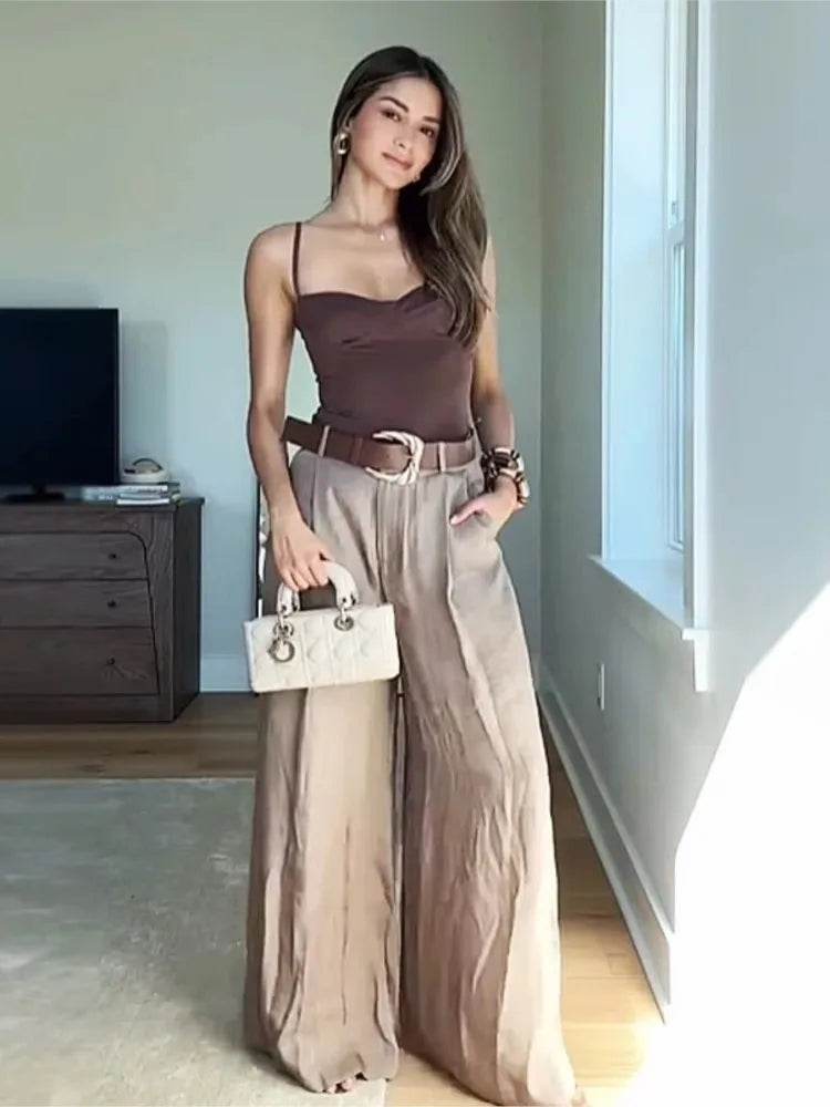 HipSeam Women's Satin Wide Leg Trousers - Casual Loose Fit Style - Buy Center