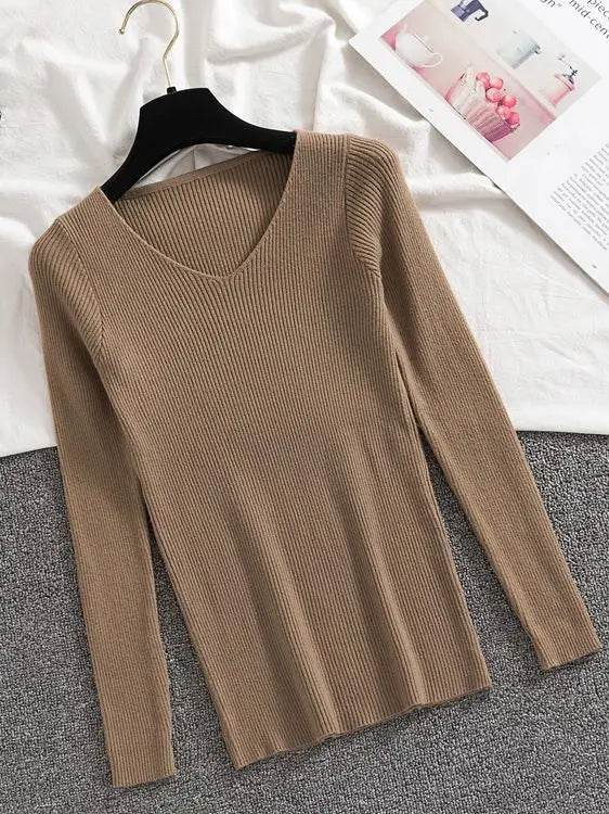 AOSSVIAO Women’s V Neck Sweater - Casual Slim-fit Long Sleeve Top - Buy Center