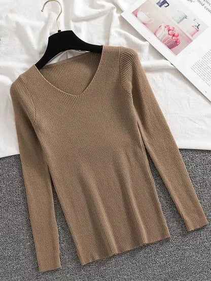 AOSSVIAO Women’s V Neck Sweater - Casual Slim-fit Long Sleeve Top - Buy Center