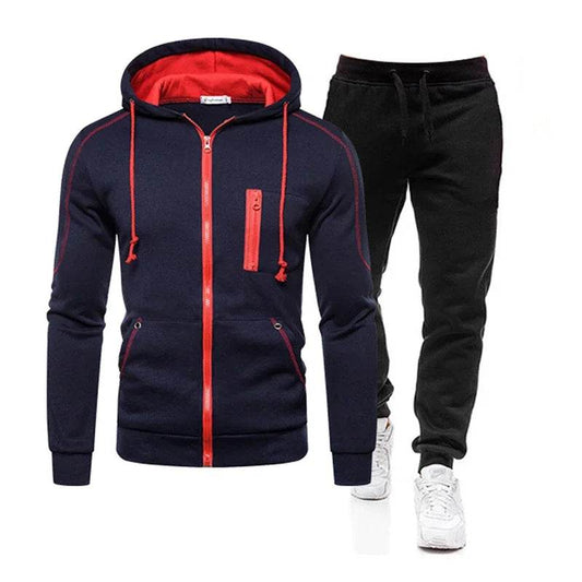QIWN 2024 Men's Double Zipper Jacket & Hoodie Tracksuit Set - Buy Center
