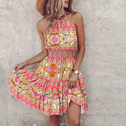 Summer Floral Mini Dress for Women - Casual Halter Beach Look - Buy Center