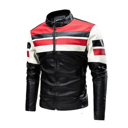 CLASSDIM Men's Slim Fit Stand Collar Leather Jacket - Stylish Autumn Coat - Buy Center