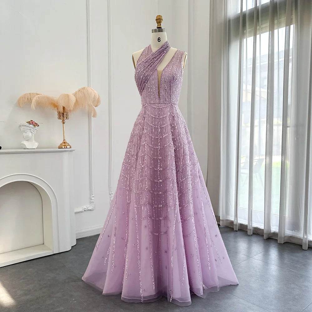 Sharon Said Luxury Lilac Beaded Evening Dress - Formal Prom Gown - Buy Center