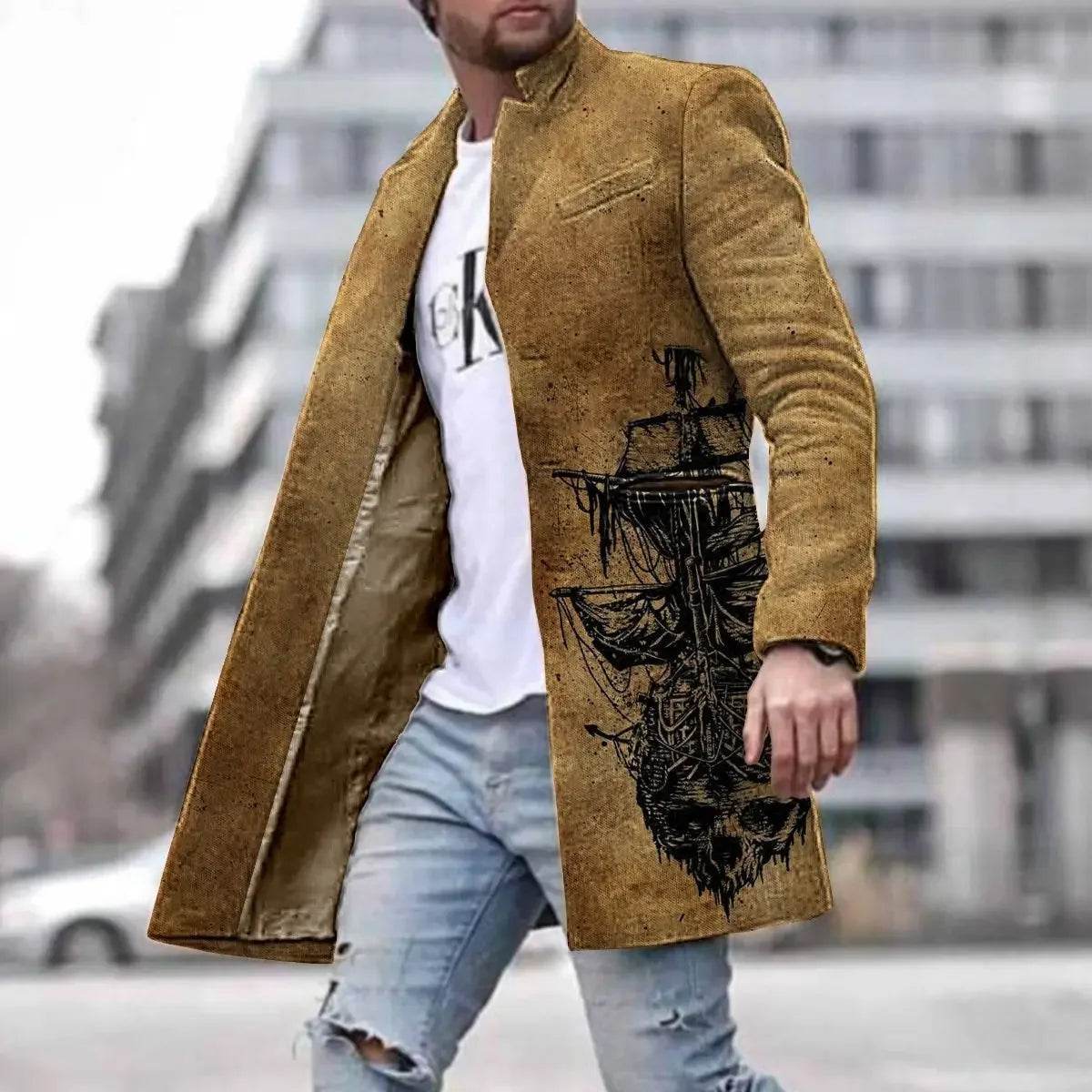 Men's Spring Woolen Trench Coat - Casual Street Style with Pockets - Buy Center