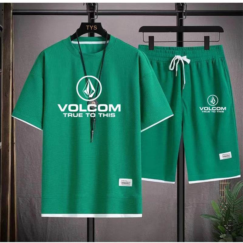 VOLCOM Men's Summer Tracksuit - Casual Print T-Shirt & Shorts Set - Buy Center