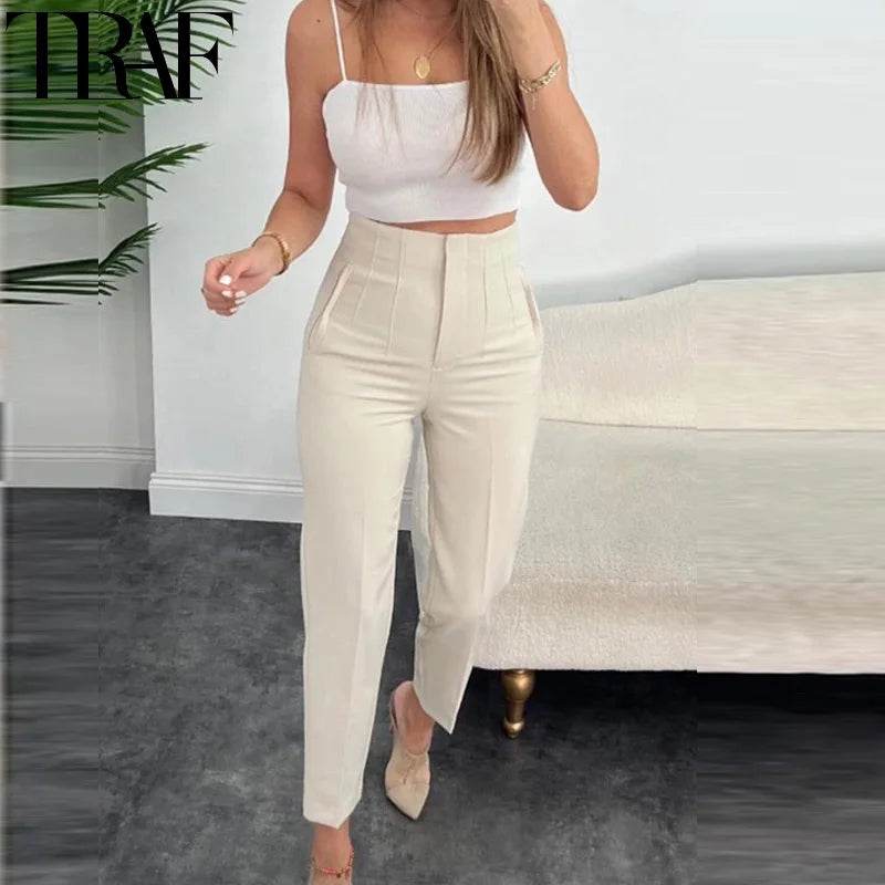 TRAF High Waist Women's Trousers - Office Wear & Casual Style - Buy Center
