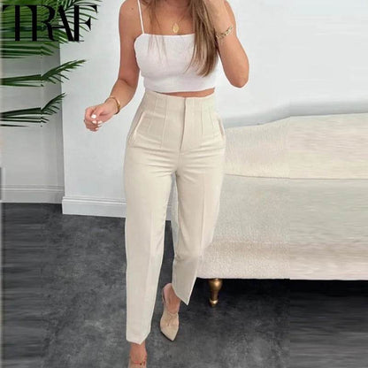 TRAF High Waist Women's Trousers - Office Wear & Casual Style - Buy Center