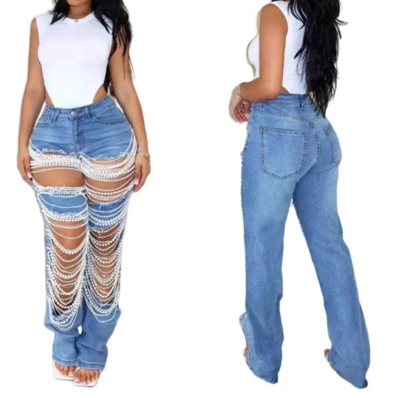 Kalenmos Women's High Waist Denim Jeans - Casual Wide Leg Summer Pants - Buy Center