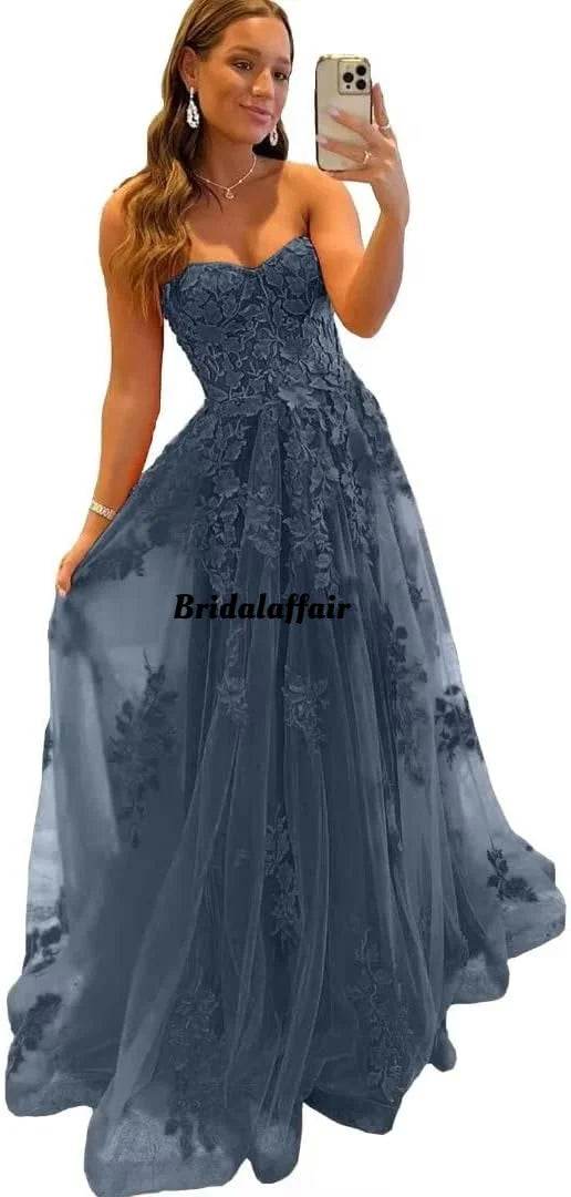 Bridalaffair Orange Lace Appliques A-Line Prom Dress - Sweetheart Neckline - Buy Center
