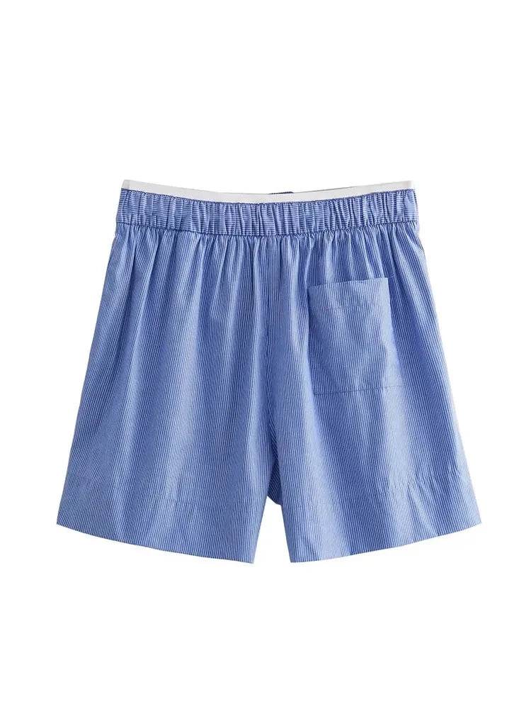 TRAFSHE Women's Fashion Set - Striped Shirt & High Waist Shorts - Buy Center