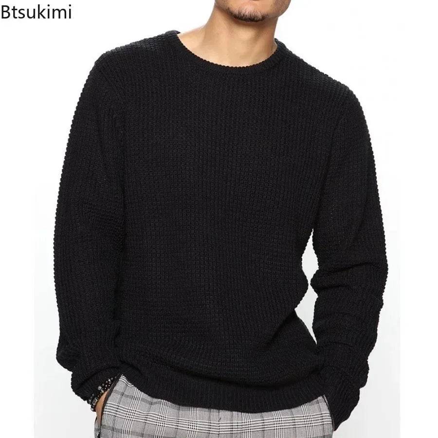 Btsukimi Men's Knitted Sweater - Casual Round Neck Pullover for Autumn - Buy Center