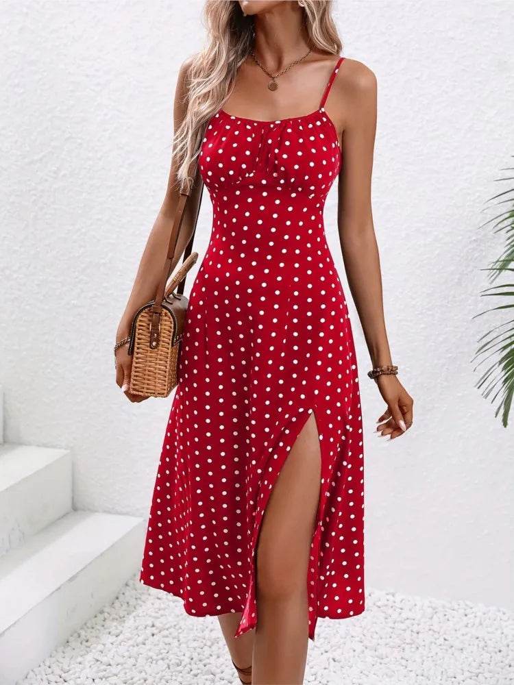 2024 Summer Polka Dot Midi Dress - Sexy Spaghetti Straps for Women - Buy Center