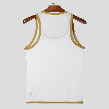 Summer 2025 Men’s Mesh Tank Top - Casual U Neck Vest in Contrast Color - Buy Center