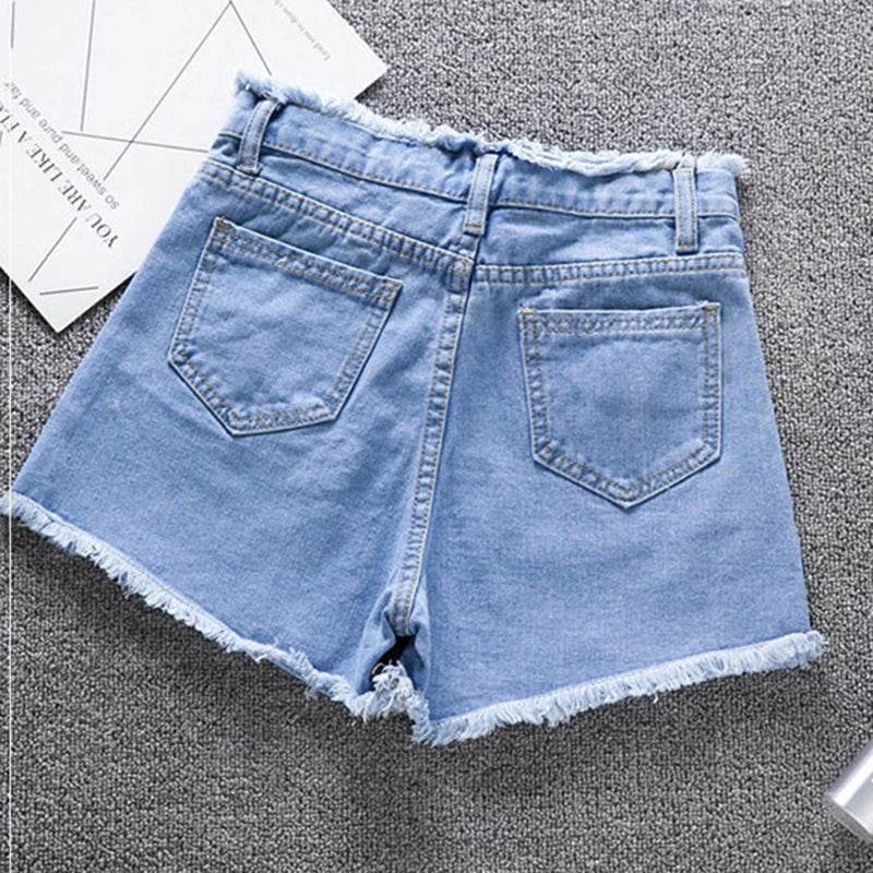 OKXGNZ Women's High Waist Denim Shorts - Casual Distressed Style - Buy Center