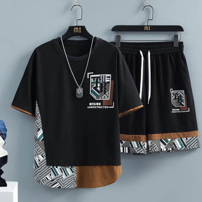 Men's Summer Tracksuit - Fashion Print T-Shirt & Shorts Set - Buy Center