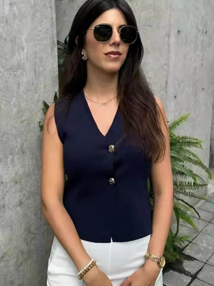 TRAF Women's Sleeveless Knit Vest - Autumn Cardigan in Red, Black, White - Buy Center