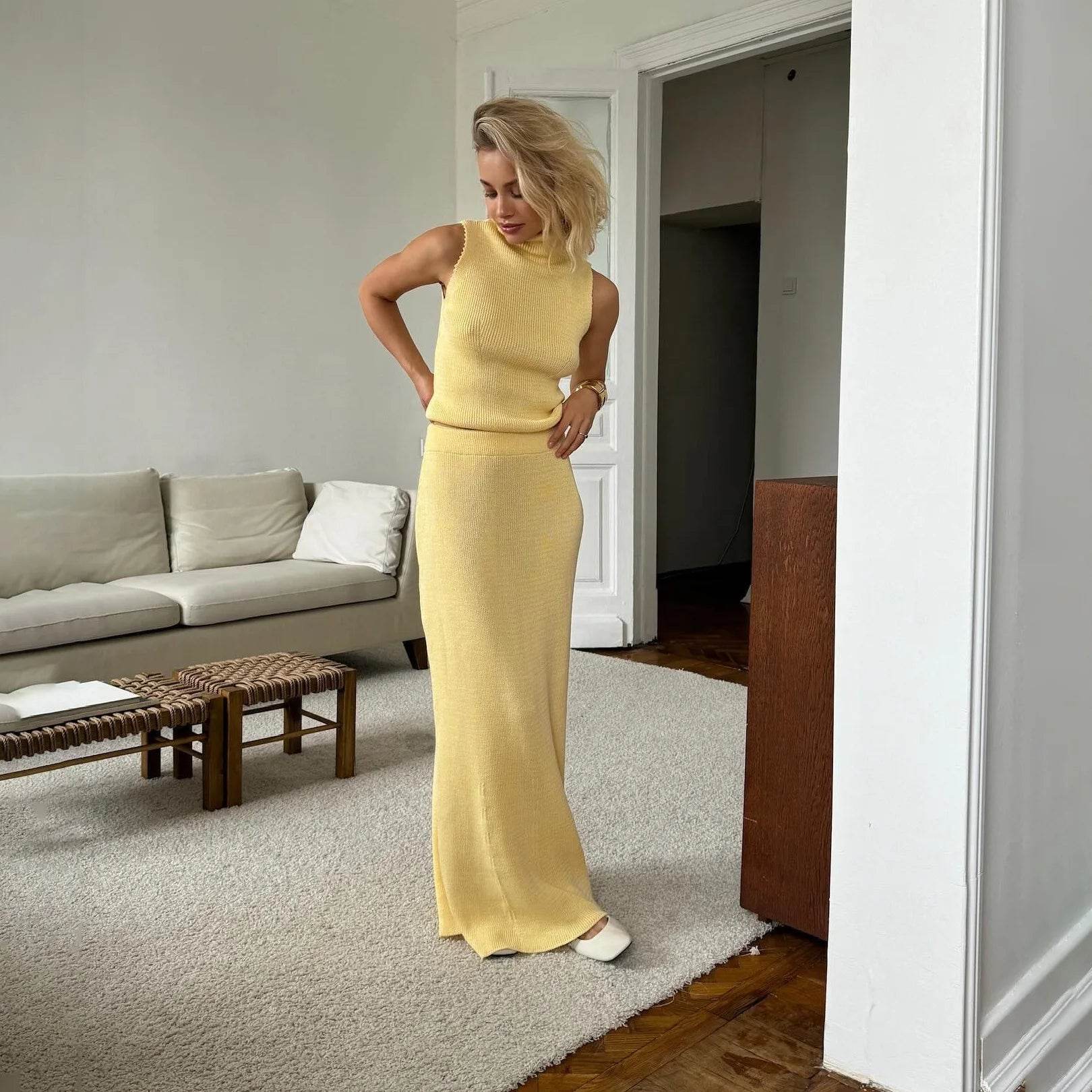 Zekye 2024 Women's Turtleneck Knitted One-Piece Sleeveless Set - Buy Center