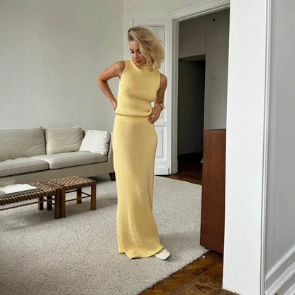 Zekye 2024 Women's Turtleneck Knitted One-Piece Sleeveless Set - Buy Center