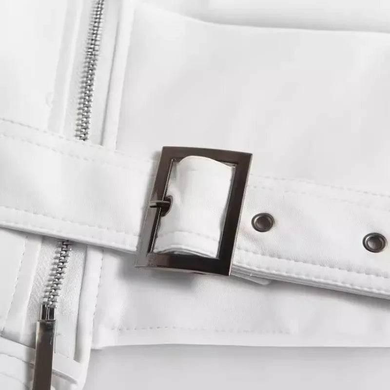 Men's White Faux Leather Jacket - Casual Long Sleeve Turn-down Collar - Buy Center