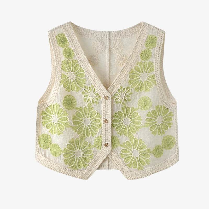 Fictitni Floral Crochet Vest Top - Bohemian Button-Up for Summer - Buy Center