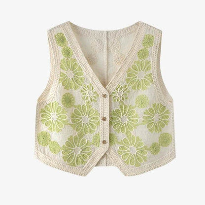 Fictitni Floral Crochet Vest Top - Bohemian Button-Up for Summer - Buy Center