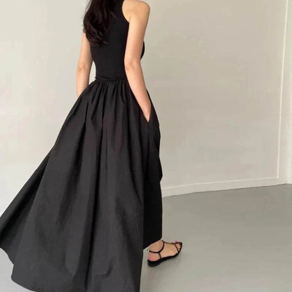 Elegant Black Long Dress for Women - Sleeveless Round Neck Style - Buy Center