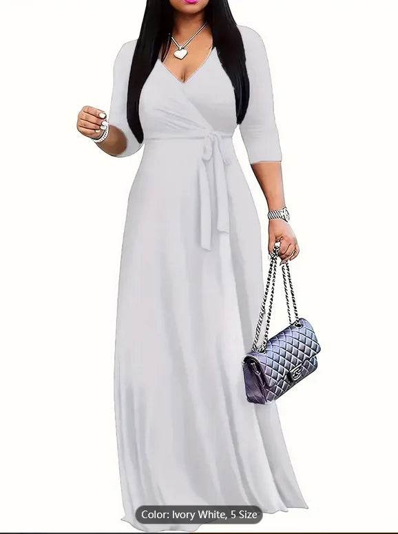 Women’s Bodycon Beach Maxi Dress - Floral Print, V-Neck, 3/4 Sleeve - Buy Center