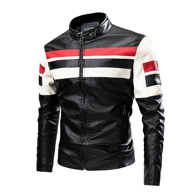 CLASSDIM Men's Slim Fit Stand Collar Leather Jacket - Stylish Autumn Coat - Buy Center