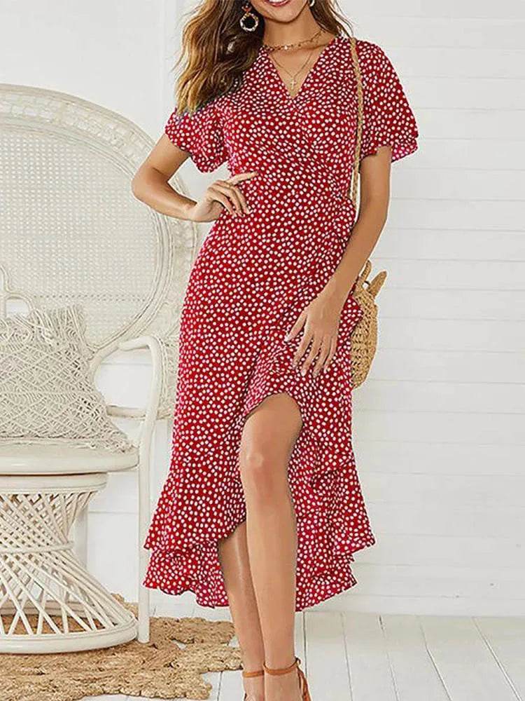 Boho Floral Print Maxi Dress for Women - Summer Casual V-Neck - Buy Center