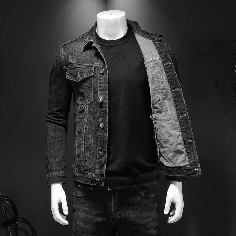 FAVOCENT Men's Denim Biker Jacket - Casual Turn Down Collar Outerwear - Buy Center