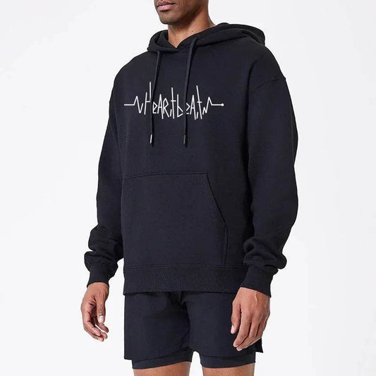 Men's Casual Fleece Hoodie - Heartbeat Line Printed Sportswear - Buy Center