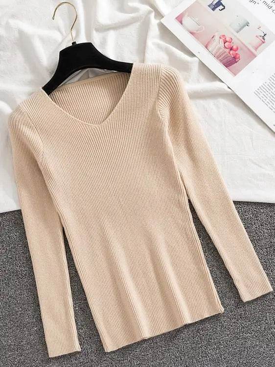 AOSSVIAO Women’s V Neck Sweater - Casual Slim-fit Long Sleeve Top - Buy Center
