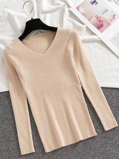 AOSSVIAO Women’s V Neck Sweater - Casual Slim-fit Long Sleeve Top - Buy Center