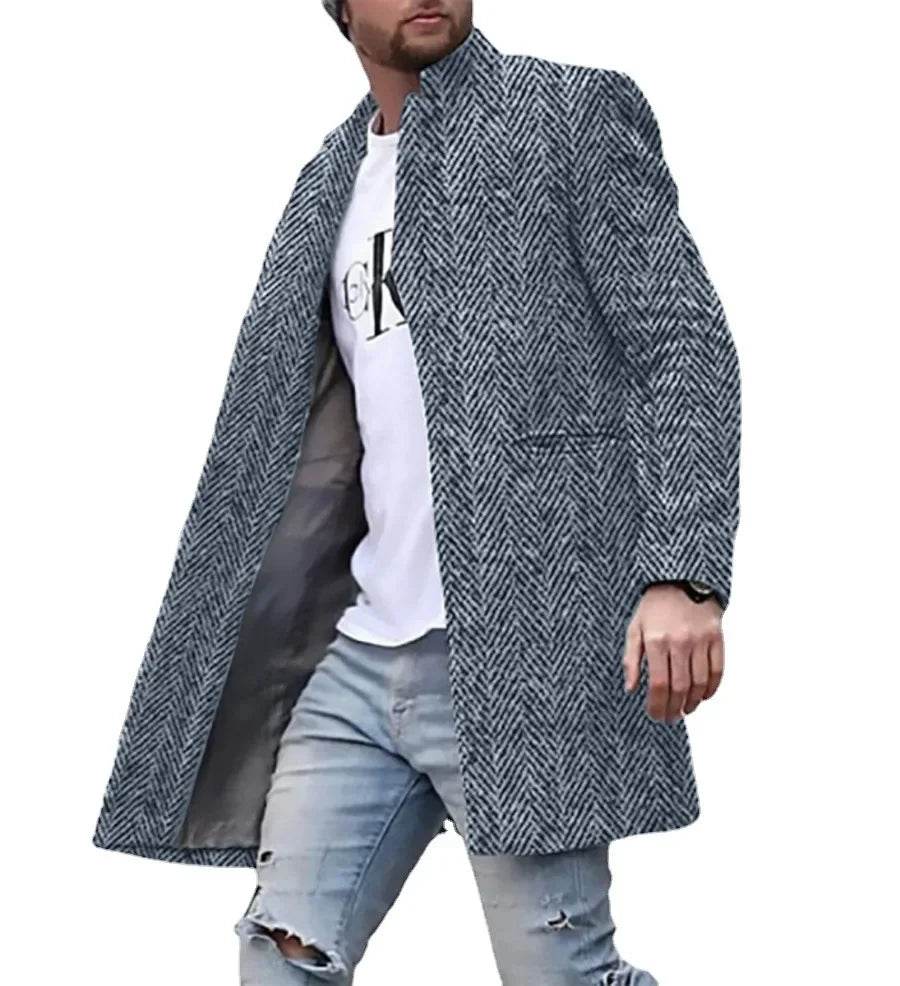 Men's Spring Woolen Trench Coat - Casual Street Style with Pockets - Buy Center
