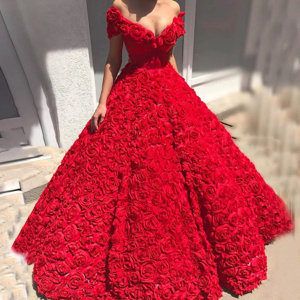 Elegant Red Evening Dresses - Customized V-Neck Off-The-Shoulder Style - Buy Center