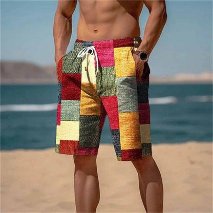 MCDV Men's Swim Trunks - Drawstring, Breathable Retro Patchwork Shorts - Buy Center